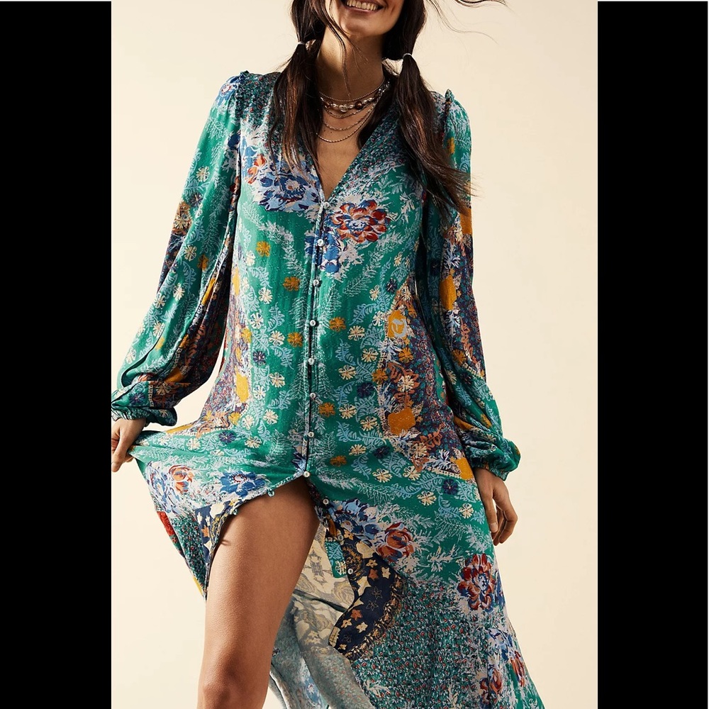 NWT Free People Marais Printed MIDI Dress Green Size Medium or Large